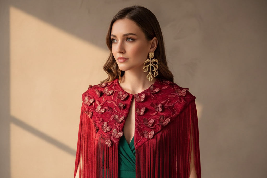 Luxury Red Fringe Flecolet Cape
