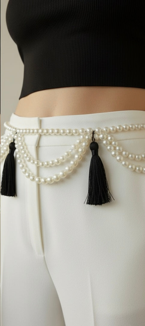 Fringe & Faux Pearl Belt