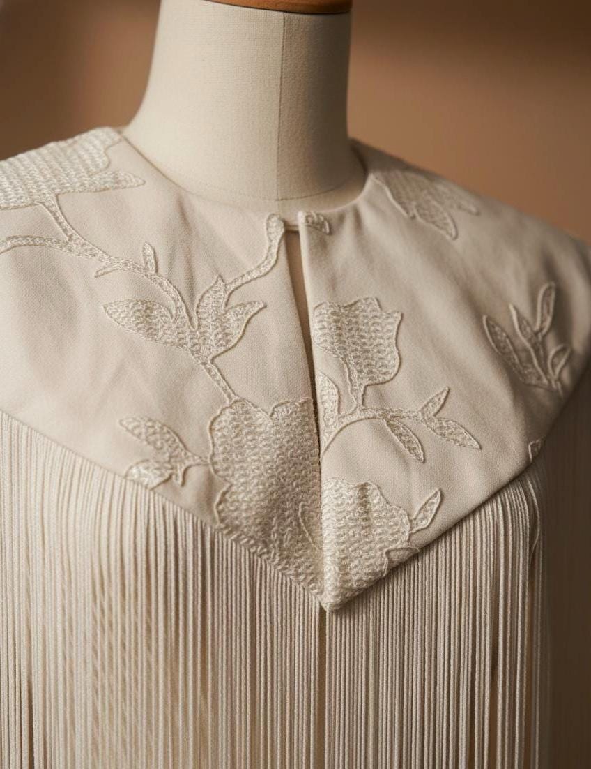 Linen & Embroidery Fringe Flecolet Cape