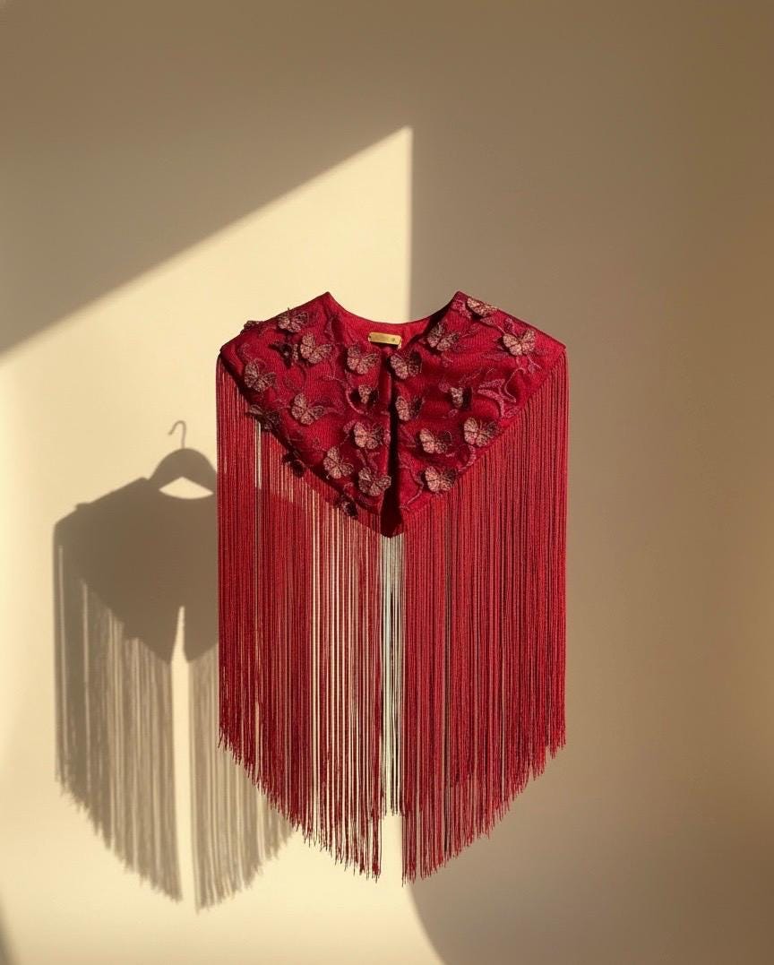 Luxury Red Fringe Flecolet Cape