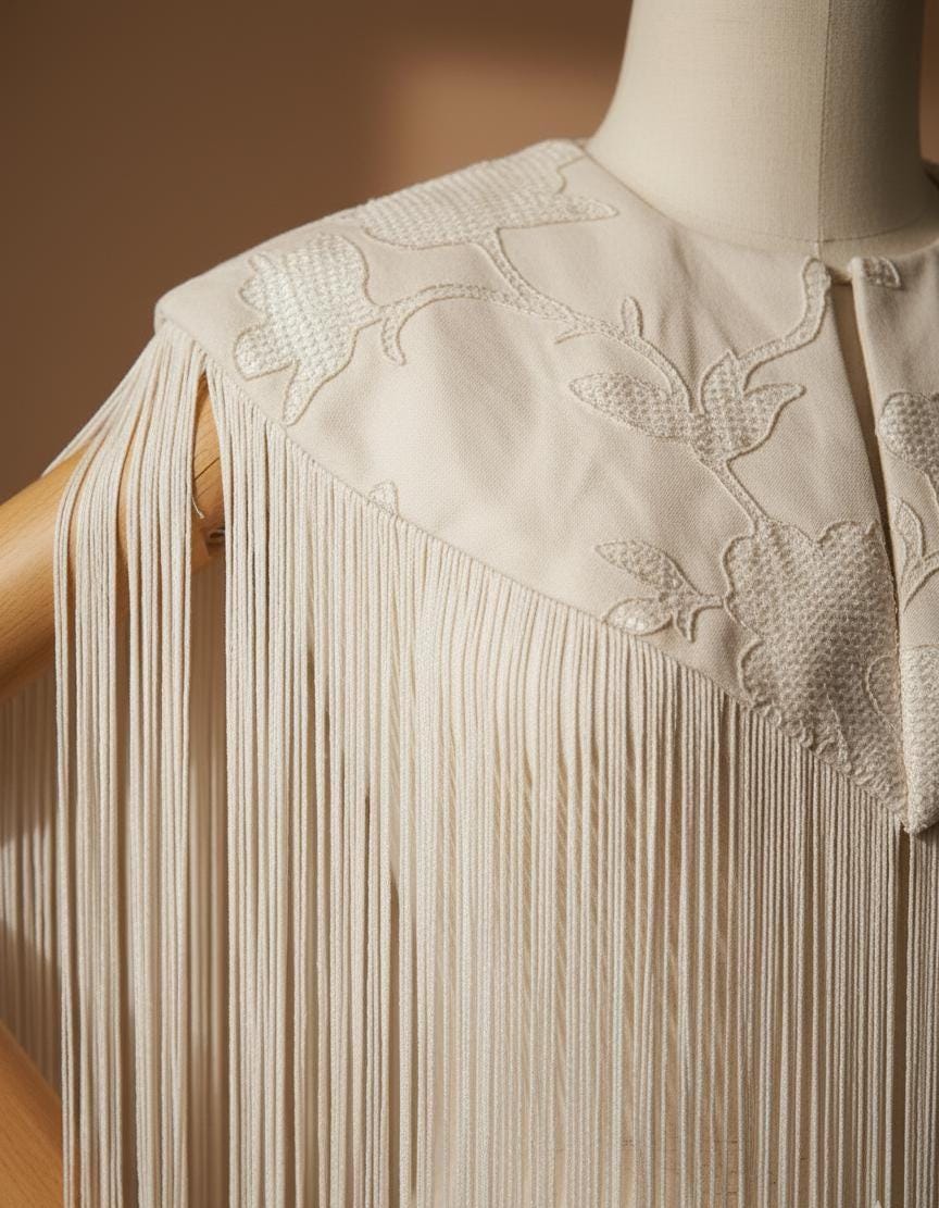 Linen & Embroidery Fringe Flecolet Cape
