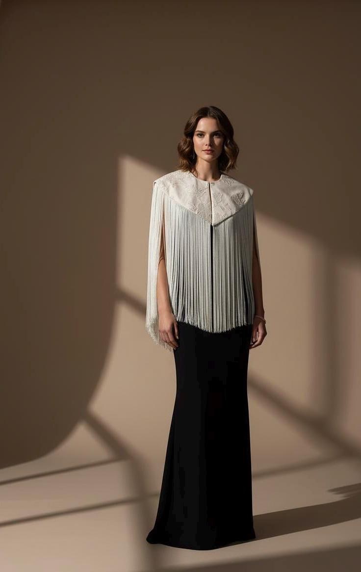 Linen & Embroidery Fringe Flecolet Cape