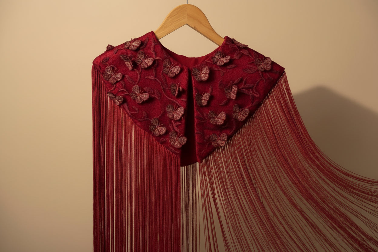Luxury Red Fringe Flecolet Cape