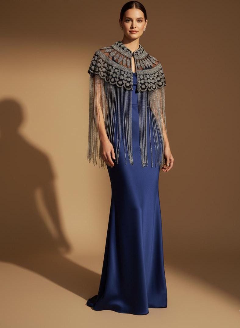 Beaded Black & Silver Flecolet Cape