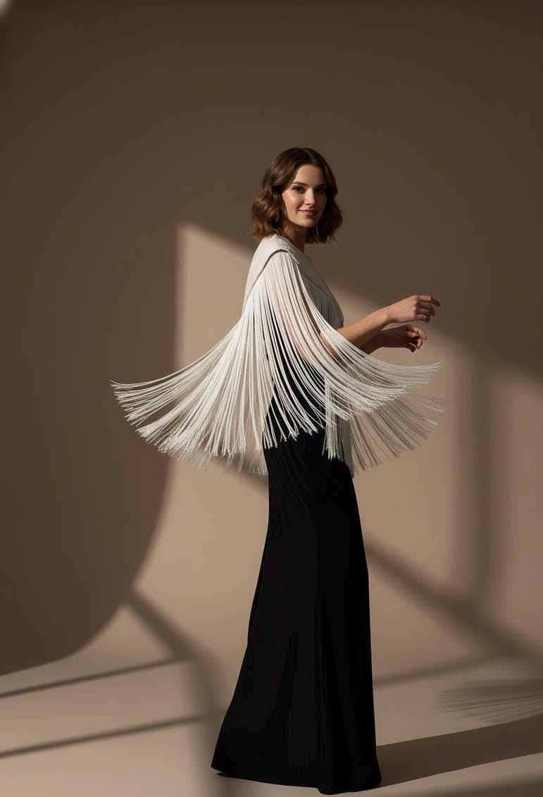 Linen & Embroidery Fringe Flecolet Cape