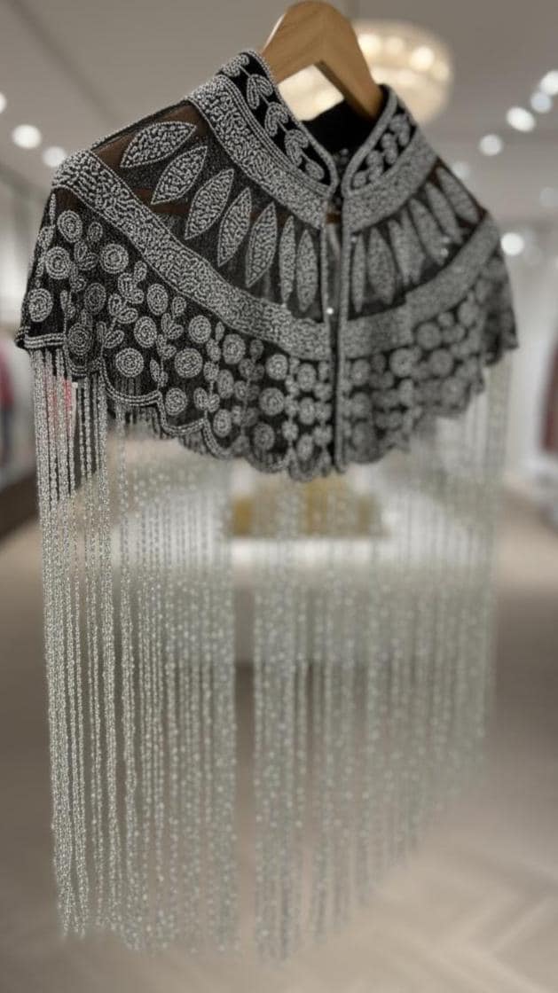 Beaded Black & Silver Flecolet Cape