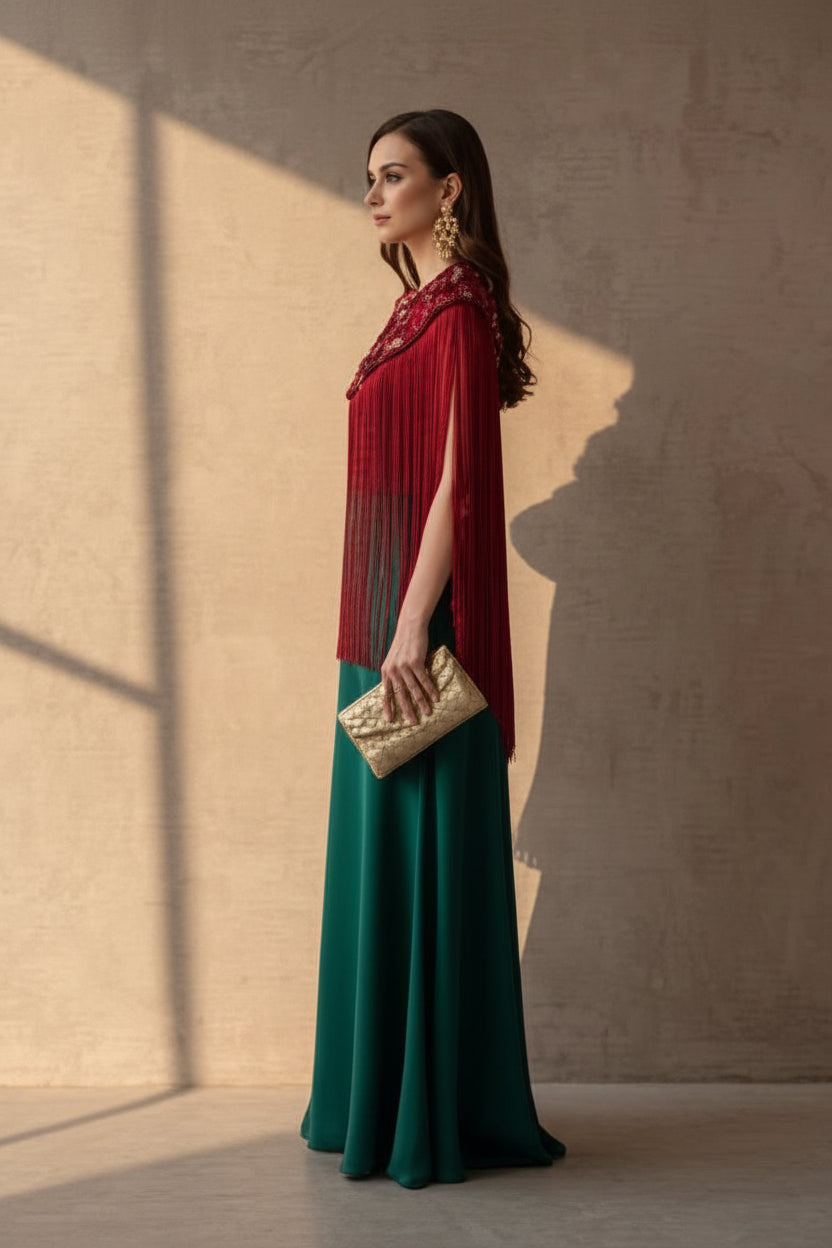Luxury Red Fringe Flecolet Cape