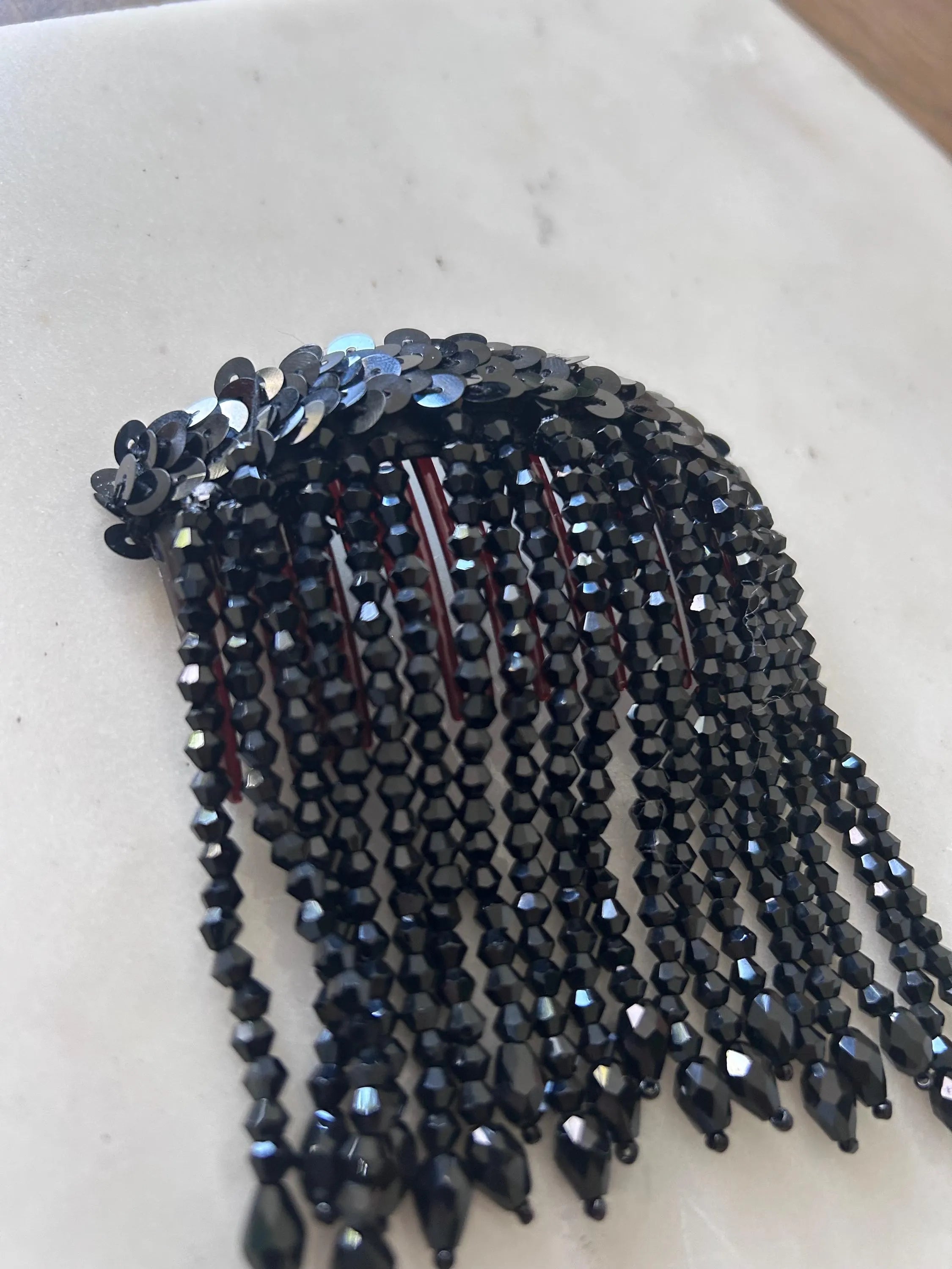 Black Bead Fringe French Comb