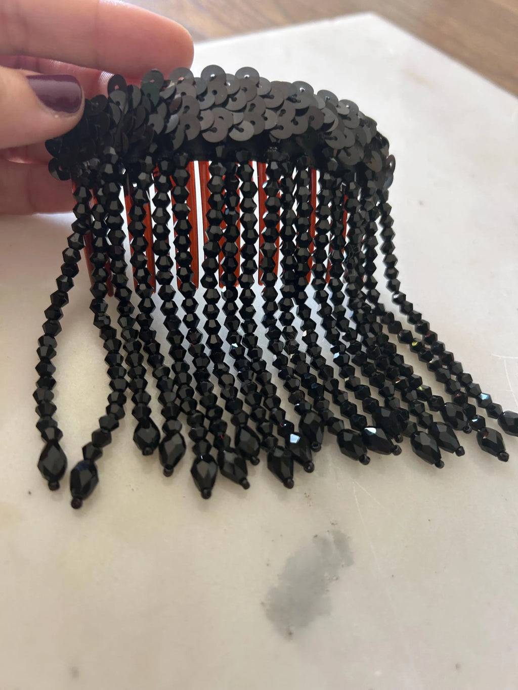 Black Bead Fringe French Comb