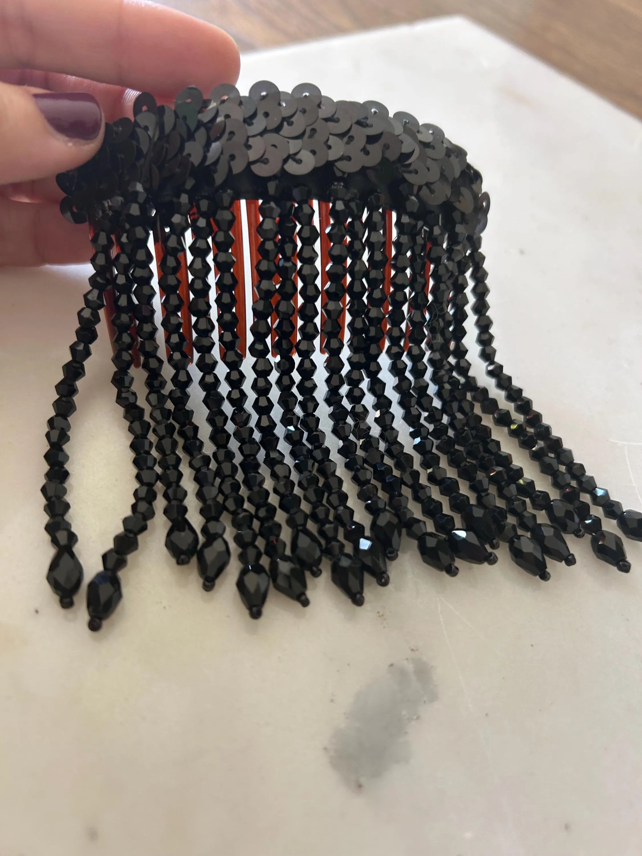 Black Bead Fringe French Comb
