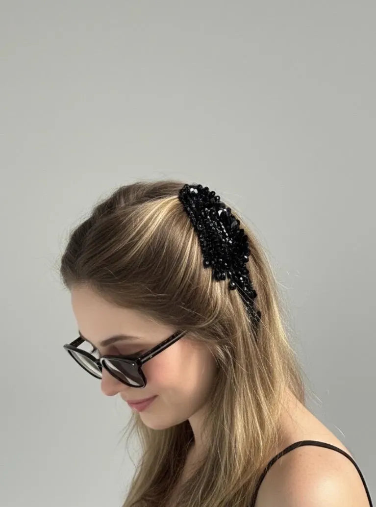 Black Bead Fringe French Comb