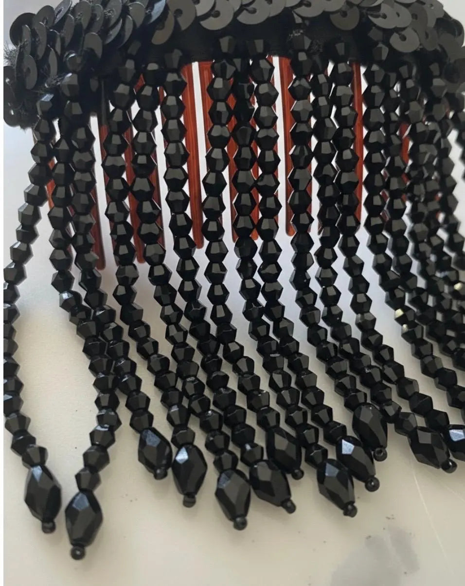 Black Bead Fringe French Comb