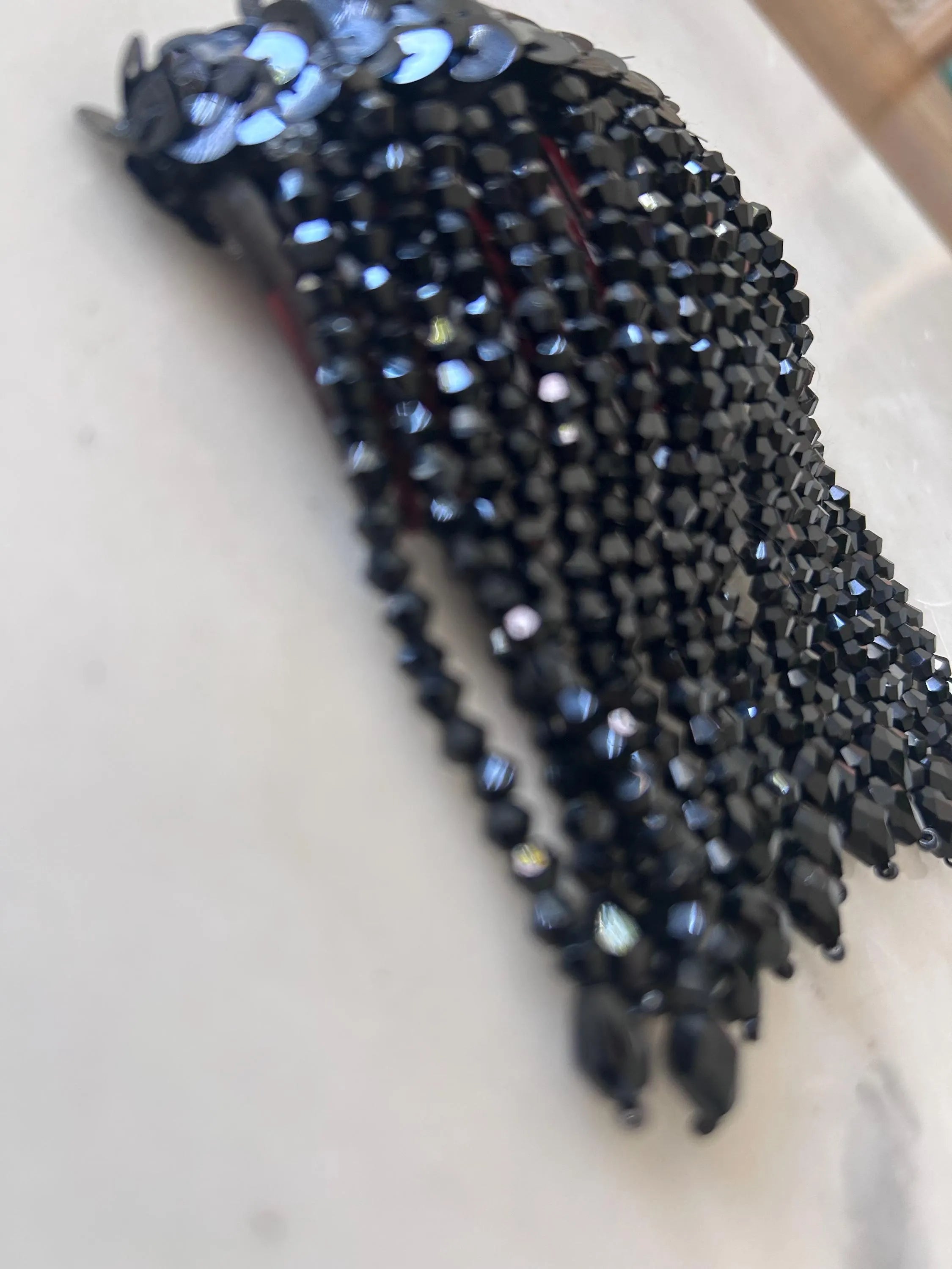Black Bead Fringe French Comb