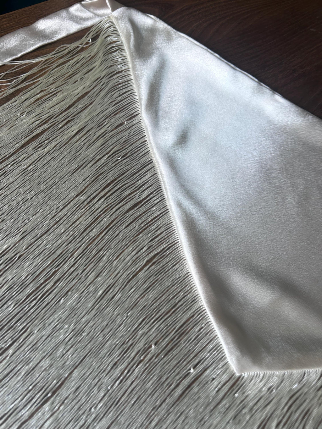 Ivory Raw Silk Fringe Belt Shawl