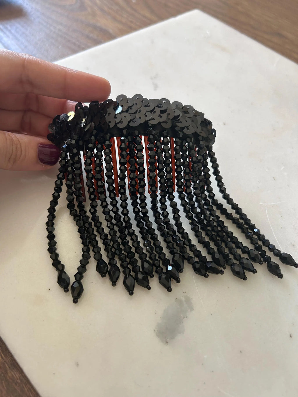 Black Bead Fringe French Comb
