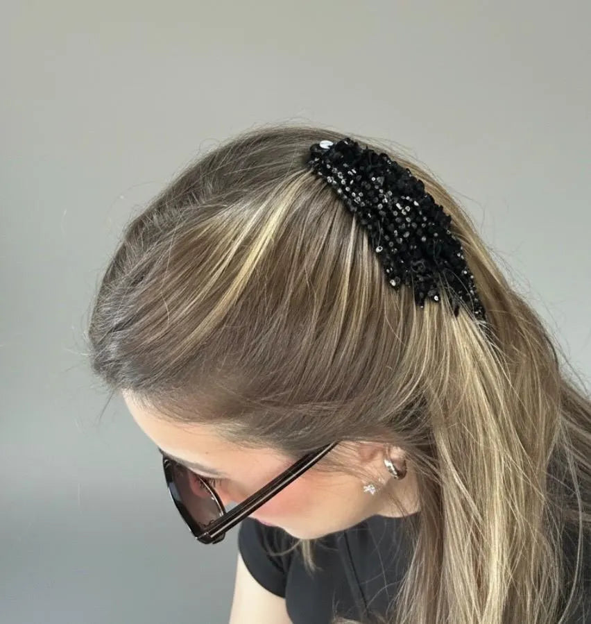 Black Bead Fringe French Comb