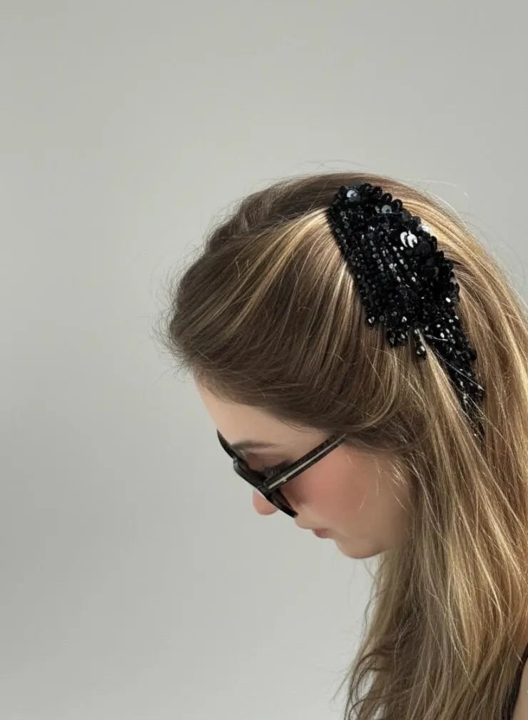 Black Bead Fringe French Comb