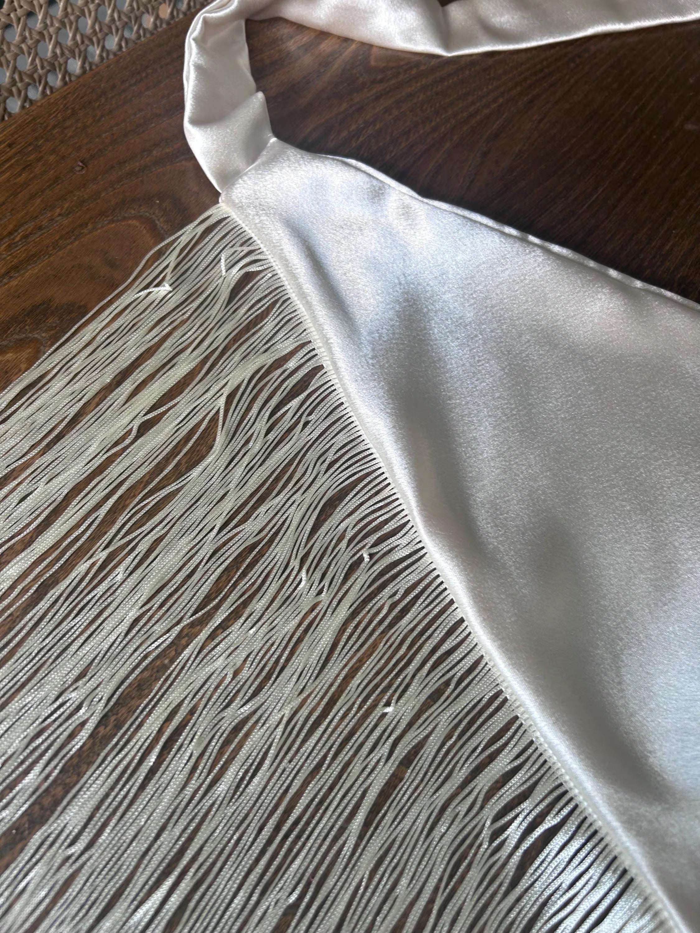 Ivory Raw Silk Fringe Belt Shawl