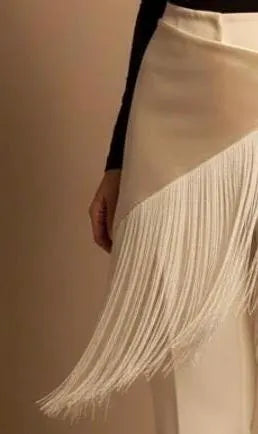 Ivory Raw Silk Fringe Belt Shawl